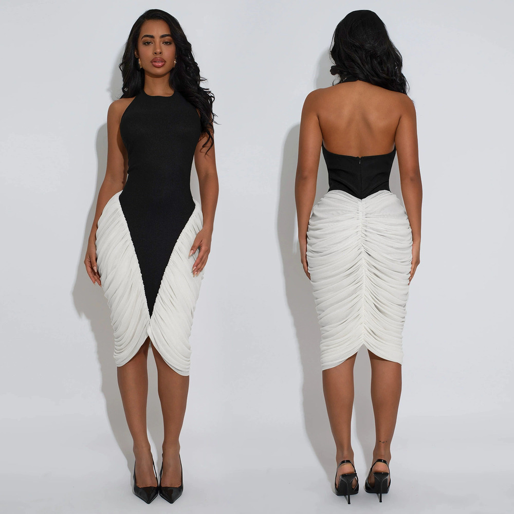 ZARA Chic Light Luxury Pleated Bodycon Dress